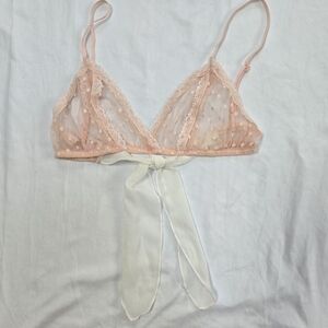 Only Hearts Pink And White Sheer Lace Tieback Bra Bralette